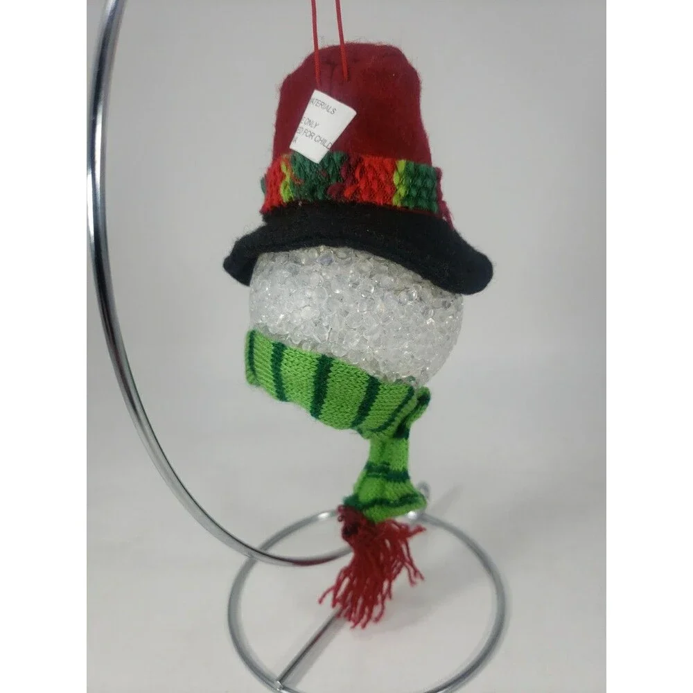Melted Popcorn Snowman Head Ornament Light Up LED Color Changing Plastic Acrylic